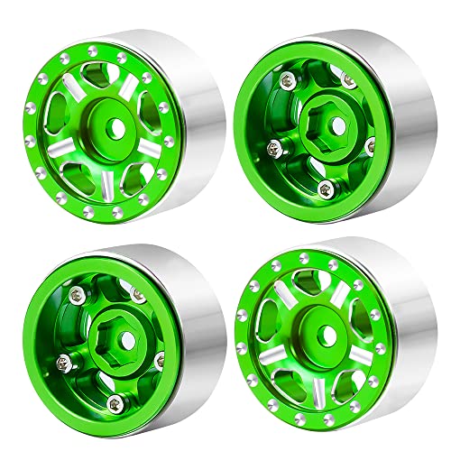 RCLIONS 4pcs Aluminum Alloy 1" Micro Beadlock Wheels Rims for All 1:24 Scale Axial SCX24 RC Crawler Car Upgrades Accessories (Green) - color: Green