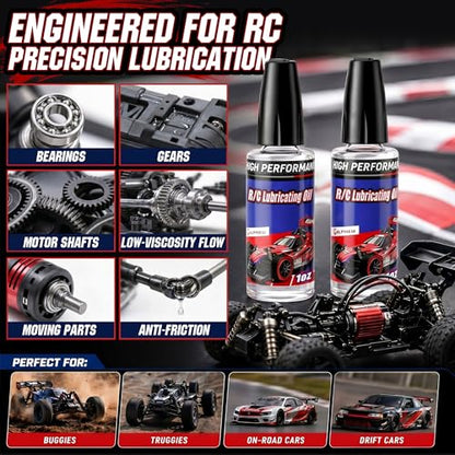 2 Bottles RC Lubricating Oil 1oz, Synthetic Oil for Lubricating R/C, Silicone Bearing Lubricant for RC Cars, Gear Lubricant for Motors, Bearings, Shafts and Moving Parts