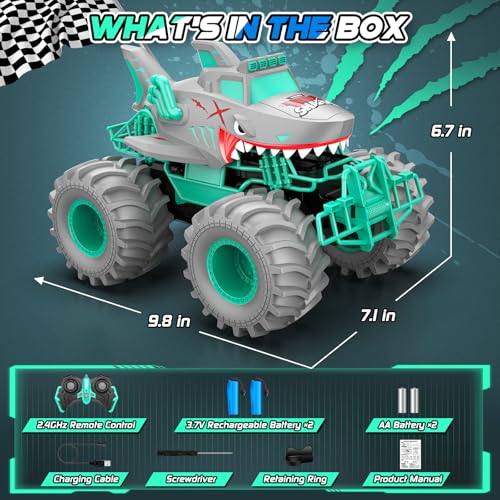 Waterproof Shark Remote Control Car, 1:16 Amphibious RC Cars 4WD All Terrain Off Road Monster Trucks Toys, RC Truck Pool Toys for Kids 3-5 6-8 8-12 Year Old Boy Birthday Gift, Gray - color: Gray