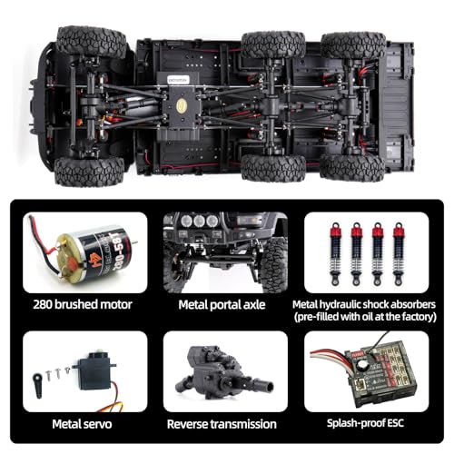FairRC 1/18 RC Crawler CR18P Arktos 6x6 RC Crawler, High Performance RC Rock Crawler with Flatbed & Portal Axles, Hobby Grade RC Truck Crawler, Remote Control RC Car for Adult RTR (Black)