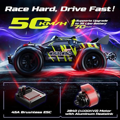 DEERC 1611 1/14 Fast Brushless RC Car for Adults,4x4 Remote Control Truck | High Speed Off-Road RC Truck,Waterproof Monster Truggy, All Terrain RC Drift Car for Boys 8-12,2 Batteries,3S Lipo Compatibl - style: 1/14 Yellow