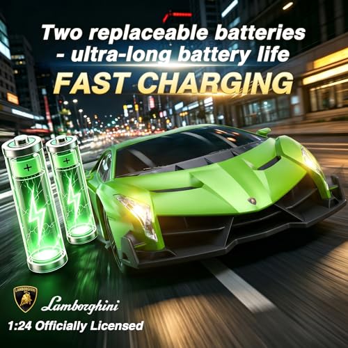 Axirata 1:24 Scale Lamborghini Remote Control Car Lambo Toy Car（Green） | Lamborghini Toy Car Officially Licensed 25KM/H Fast RC Drift Car with LED Light 2.4GHz Race Cars for Boys Girls Birthday Gift