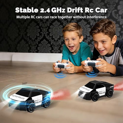 Remote Control Car Cyber-Inspired Rc Cars Toys with Drift Spray Lights Sound Automatic Follow 2.4GHz Rc Truck Toys for 3+ Boys Pet - color: Black