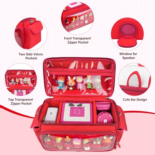 Carrying Case Compatible with Toniebox 2 & 1 Starter Set & Tonies Figures | Cute Storage Bag Fits for Tonies Characters, Headphones & Accessories, Travel Case with Clear Pocket & Speaker Window, Red - color: Red