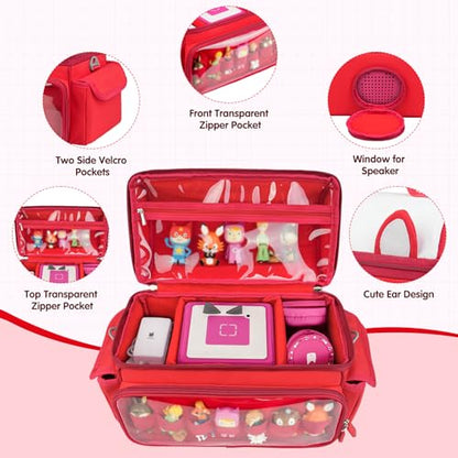 Carrying Case Compatible with Toniebox 2 & 1 Starter Set & Tonies Figures | Cute Storage Bag Fits for Tonies Characters, Headphones & Accessories, Travel Case with Clear Pocket & Speaker Window, Red - color: Red