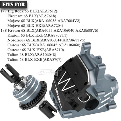 RC F/R Gearbox Case Diff 43t &10t Input Gear Upgrades for 1/8 Kraton/Outcast/Talion 6S BLX EXB,Notorious 6S BLX,1/7 Mojave 6S BLX EXB,BigRock/Fireteam 6S BLX,Titanium - color: Titanium(1set)
