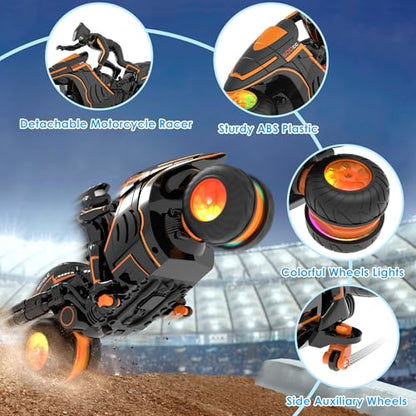 Remote Control Motorcycle with RGB Lights & Exclusive Side Glide | Ready-to-Play with 2 Batteries | 2.4GHz RC Stunt Bike Gift for Kids 5-12 - color: Orange