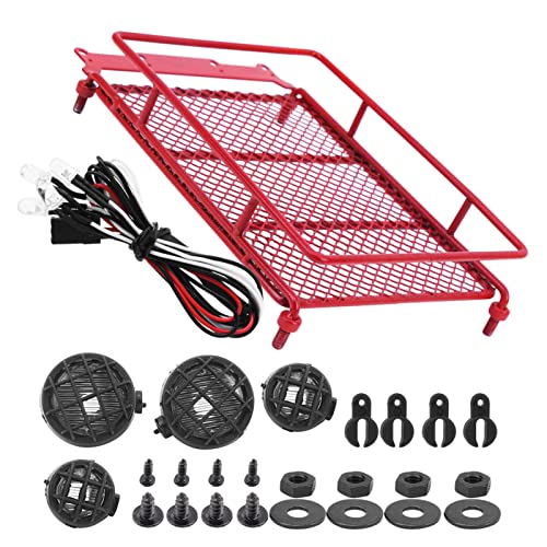 Metal ROOF Rack Luggage Carrier LED Light MN 1/12 RC Crawler Durable Practical RED Black Silver Applicable Remote Control CAR (Red) - color: Red