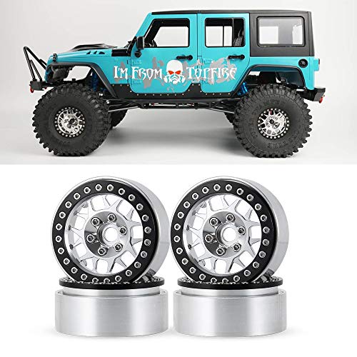 MOHERO Aluminum 1.9'' Alloy Beadlock Wheel Rims for 1/10 RC Axial SCX10 SCX10-II SCX10-III TRX4 CC01 D90 TRX4 Crawler Car Pack of 4 (Silver+Black) - color: Silver+black