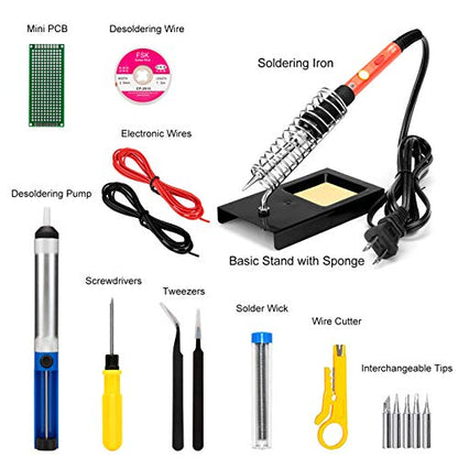 Soldering Iron Kit, 60W Upgraded Soldering Kits Adjustable Temperature Welding Tool Solder Irons Pen with On/Off Switch Use for Electrical Repairs - color: 60w 19-in-1