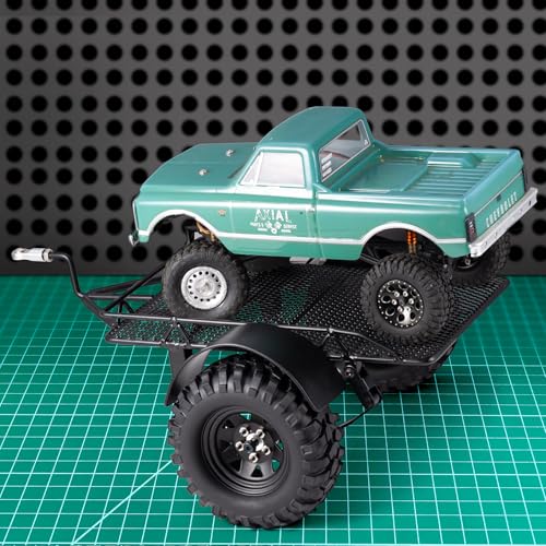 RC Trailer for Hauling Behind Cars Flatbed Trailer with Wheels Tires & Hook Hitch RC Crawler Accessories for 1/24 RC Crawler Axial SCX24 AX24 FCX24 Upgrades Parts