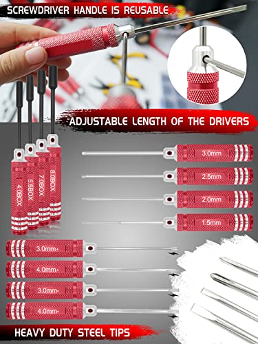 OGRC Tool Kit - Screwdriver Set, RC Repair Tools 1/8 1/10 RC Tools - 26pcs | RC Car Boat Helicopter Tools, Include Screwdriver (Flat, Phillips, Hex), Work Stand, Screw, Pliers, Body Reamer, Wrench, Tray - color: Red