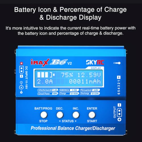 SKYRC iMAX B6 V2 Battery Charger 60W 6A Lipo Balance Charger/Discharger | Dual DC Power Input, Replacement for 1-6S Lipo/Li-Ion/LiHV/LiFe, 1-15S NiMH/NiCd, 2-20V Pb, DJI Mavic/Inspire/Phantom Battery