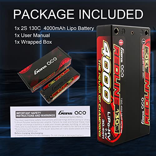 Gens ace 2S Lipo Battery 7.6V 4000mAh 130C 2S1P HardCase 58# HV Lipo Battery with 4.0mm Bullet