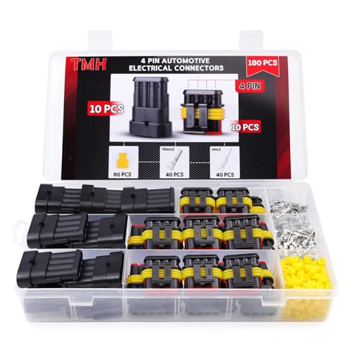 TMH 180 Pcs 4 Pin Electrical Connector Kit Automotive Electrical Wire Terminal Connectors Male&Female Pin Automotive for Car Truck Motorcycle Marine Boat - size: 4 Pin (180 Pcs)