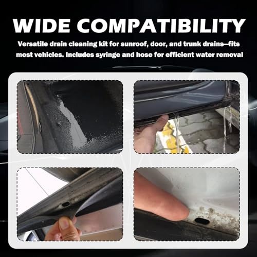 118" Flexible Sunroof Drain Cleaning Tool Kit,Automotive Sun Roof Drain Cleaning Tool Kit with Soft Brush,Syringe,Hose,Sunroof Drains Cleaner Tools for Car Sunroofs Pipe Cleanings