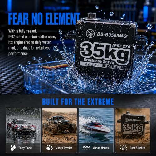 35KG Brushless Large Torque HV Full Metal Gear IP67 Waterproof Steering Digital Servo with 25T Servo Horn for RC Car Robot Boat Truck Robot Parts (BS-B3509MG-270 Degree) - color: Bs-b3509mg-270 Degree