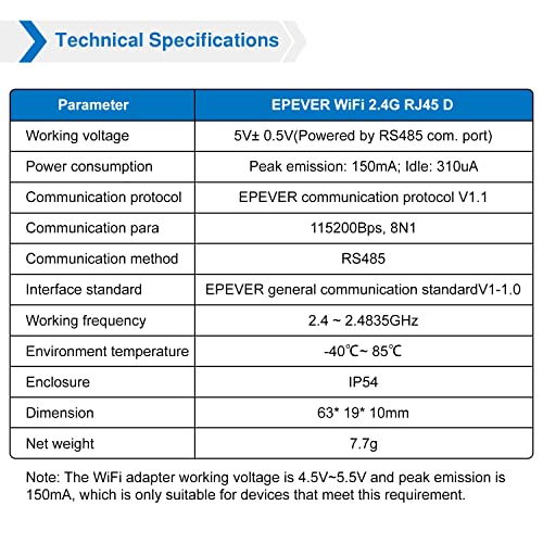 EPEVER WiFi Adapter Accessorry for MPPT Solar Charge Controller APP Remote Monitor (EPEVER-WiFi-2.4G-RJ45-D) - style: EPEVER (WiFi 2.4G RJ45 D)
