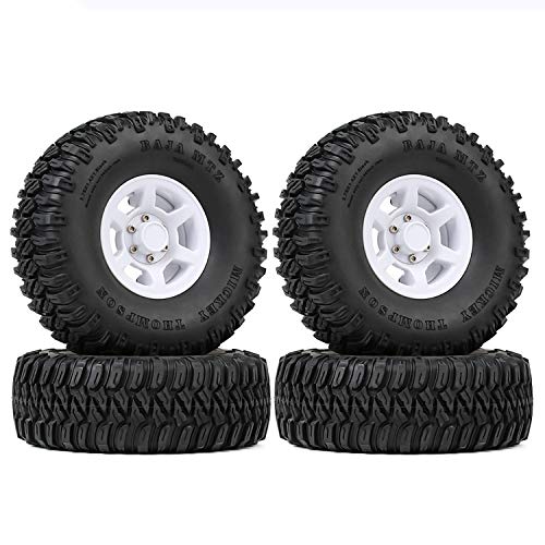 4PCS 1.55inch RC Tires Plastic Beadlock Rims RC Wheel Set Compatible with 1:10 RC Crawler Axial AX90069 D90 TF2 Tamiya CC01 LC70 MST JIMNY (White) - color: 95mm-white