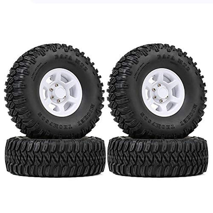 4PCS 1.55inch RC Tires Plastic Beadlock Rims RC Wheel Set Compatible with 1:10 RC Crawler Axial AX90069 D90 TF2 Tamiya CC01 LC70 MST JIMNY (White) - color: 95mm-white