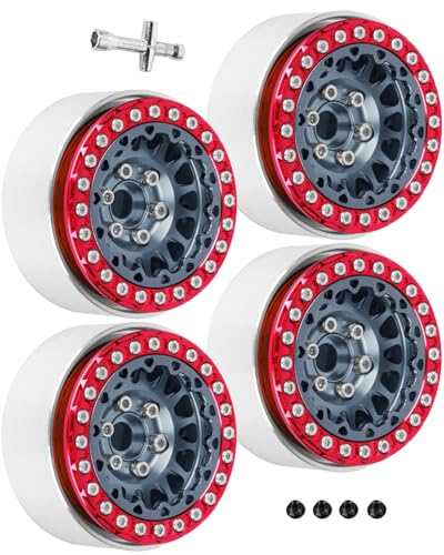 RC 1.9 Beadlock Wheels for 1/10 RC Crawler TRX4 TRX6 SCX10 90046 AX103007 VS4-10 MST CFX RC4WD D90 Red cat Gen8 7,Alloy Aluminium 1.9 rc Beadlock Rims 1.9 rc Wheels,4PCS,Titanium - color: Titanium(4pcs)