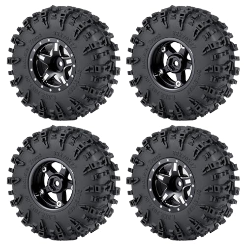 4PCS 1.3" Beadlock Wheel Tires Set Aluminum 1.3inch 5-Spoke Beadlock Wheel Hub Wheel Rim 7mm Hex ＆ 70mm/2.76inch Rubber Crawler Tires for 1/18 1/24 RC Crawler Car SCX24 TRX4M (Black) - color: Black