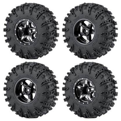 4PCS 1.3" Beadlock Wheel Tires Set Aluminum 1.3inch 5-Spoke Beadlock Wheel Hub Wheel Rim 7mm Hex ＆ 70mm/2.76inch Rubber Crawler Tires for 1/18 1/24 RC Crawler Car SCX24 TRX4M (Black) - color: Black