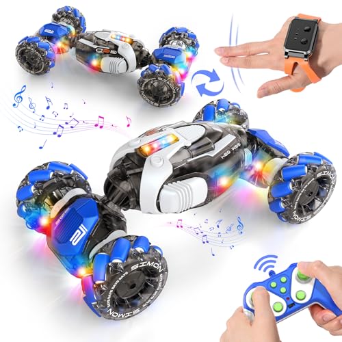 Nicella Remote Control Car, RC Toys Gifts for 6 7 8 9 10 11 12 Year Old Boys Girls - 360° Rotating 4WD Gesture Sensing RC Sunt Car with Lights & Music - Cool Birthday Gifts for Kids - color: Blue
