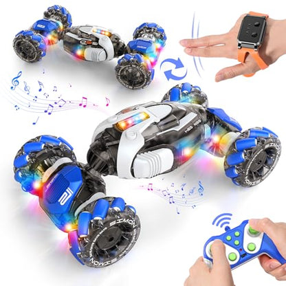 Nicella Remote Control Car, RC Toys Gifts for 6 7 8 9 10 11 12 Year Old Boys Girls - 360° Rotating 4WD Gesture Sensing RC Sunt Car with Lights & Music - Cool Birthday Gifts for Kids - color: Blue