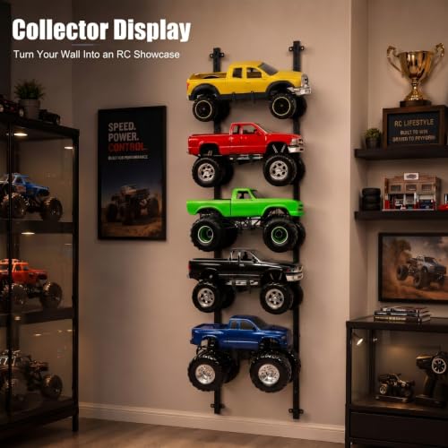 AceOrbit RC Car Stand Wall Mount 5 Layer Adjustable RC Car Racks Storage Display with Screws Crawler Trucks Workstation Model Shelf Wall Hanger for 1/6, 1/10, 1/12, 1/18, 1/24, 1/32 Scale Cars Trucks