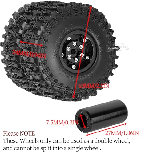 1.0 Beadlock Dually Wheels and Tires for 1/24 1/18 RC Crawler Car SCX24 TRX4M,Soft Mud Tires 1.0 Beadlock Tires Set Brass 1.0 Beadlock Wheels Double Wheels,4pcs,Style2 - style: Style2(4pcs)