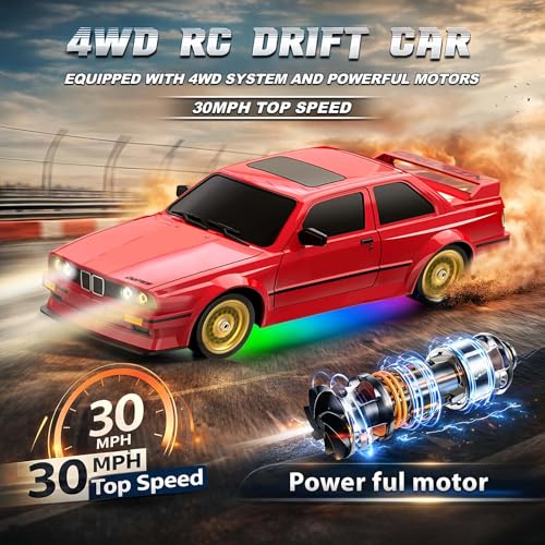 RC Drift Car 2.4GHz 1:16 Scale 4WD 30KM/H High Speed Remote Control Cars Vehicle with LED Lights Drifting Tires Racing Sport Toy Cars for Adults Boys Girls Kids Gift - color: Red