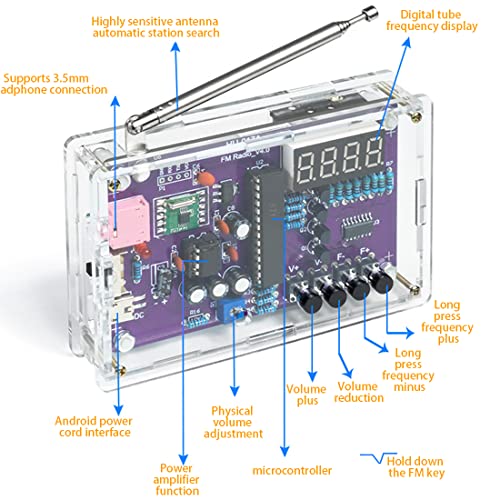 FM Radio Kit Soldering Practice Kit DIY School Project FM 87-108MHz with 2 Power Supply Modes, Soldering Learning and Teaching for Beginners, Adults EK1989