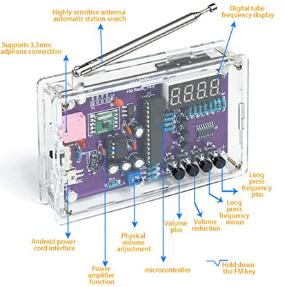 FM Radio Kit Soldering Practice Kit DIY School Project FM 87-108MHz with 2 Power Supply Modes, Soldering Learning and Teaching for Beginners, Adults EK1989