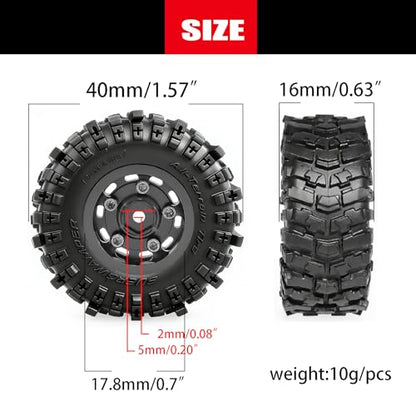 REDSPIDER 0.7" RC Crawler Tires 40mm, RS6 Composite Material Sticky Butyl Rubber Micro Mud Tires with Foam Inserts, High Grip Upgrade for 1/30 Axial SCX30 RC Car (Black) - color: Black