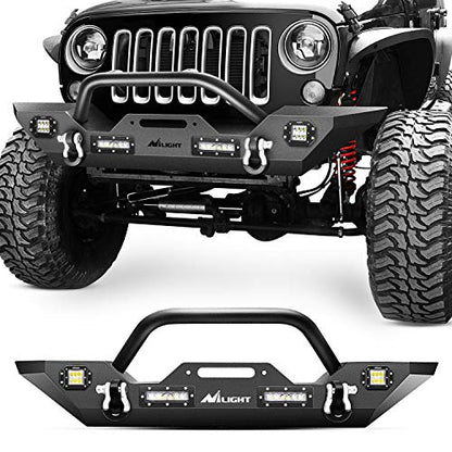 Nilight Front Bumper Compatible for 2007 2008 2009 2010 2011 2012 2013 2014 2015 2016 2017 2018 Jeep Wrangler JK/JKU Rock Crawler Winch Plate - color: Front Bumper