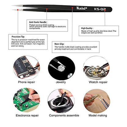 Kaisiking 6 Pcs Double Sided Soldering Assist Aid Repair Tool | with 2 Precision Tweezers for Electronics Repair and Soldering