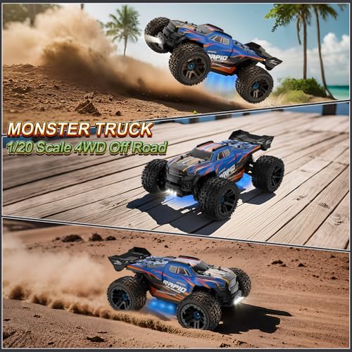 Nikuku Fast Remote Control Car, 38 KPH High Speed Off Road RC Cars with 2.4 GHz, 1:20 Scale 4WD Electric All Terrain RC Monster Truck Toys, Christmas Birthday Gifts for Adults & Boys - color: Blue