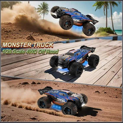 Nikuku Fast Remote Control Car, 38 KPH High Speed Off Road RC Cars with 2.4 GHz, 1:20 Scale 4WD Electric All Terrain RC Monster Truck Toys, Christmas Birthday Gifts for Adults & Boys - color: Blue