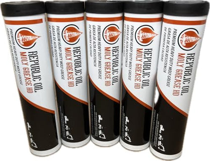 Republic Oil 3% Moly Lithium Complex High Temp #2 Heavy Duty Grease 5 Tubes - size: 5 x 14 oz Tubes