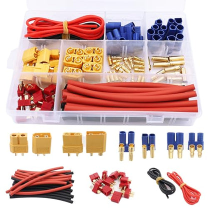 70 Pcs XT60 / XT90 /EC3 / EC5/T-Plug Deans Connector Adapters Kit | Male&Female Connector Adapters,14AWG Silicone Wire+Shrink Tubings for RC Battery Charger ESC Motor Accessories