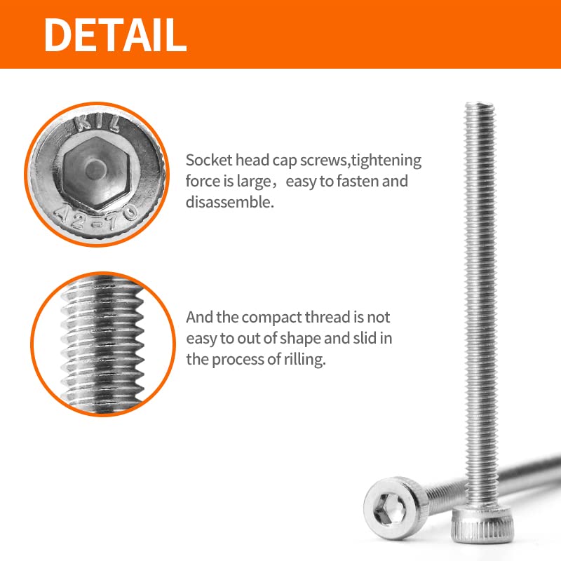 M3 x 30mm 35mm 40mm 45mm 50mm Hex Socket Head Cap Screws Bolts, 304 Stainless Steel, Metric Machine Fully Threaded, Bright Finish, Allen Hex Drive, Assortment Kit 100PCS - size: M3 x 30/35/40/45/50mm (100PCS)