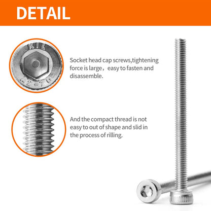 M3 x 30mm 35mm 40mm 45mm 50mm Hex Socket Head Cap Screws Bolts, 304 Stainless Steel, Metric Machine Fully Threaded, Bright Finish, Allen Hex Drive, Assortment Kit 100PCS - size: M3 x 30/35/40/45/50mm (100PCS)