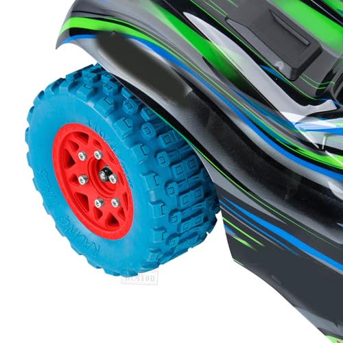 RC F/R Wheels and Tires Set w/Detachable Replace Running on Off-Road Tire RC Wheel Hex for 1/10 Slash 4WD 4×4 2WD/Arrm a Senton/Axia1/Rc 4wd/Redca t,12mm/14mm/17mm Hex,Red-Navy Blue（4PCS - color: Red-navy Blue(rc Wheels Tires)