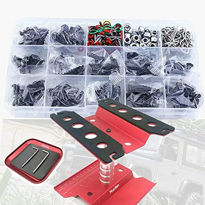 Aluminum RC Car Repair Work Stand Repair Tool Set 360 Degree Rotation and 610PCS RC Screws Kit for 1/8 1/10 1/12 1/16 1/18 RC Car Truck Scale Crawler (RC Work Stand+ RC Screws Kit)