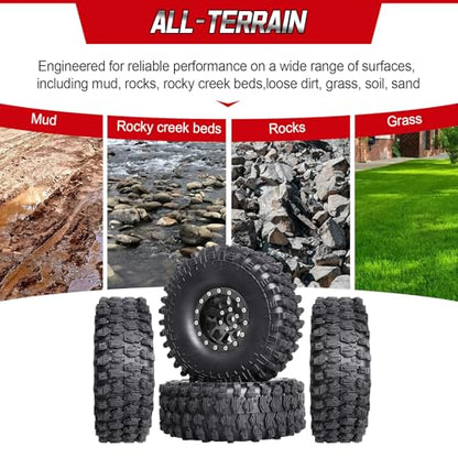 HobbyPark 1.9 Beadlock Wheels and Tires Height 4.72inch 120mm Soft Rubber Good Grip, Mounting Tool for TRX4 Axial SCX10 II III Redcat Gen8 Gen7 1/10 RC Crawler w/Foam,Set of 4 (Black Rings) - color: Black Rings