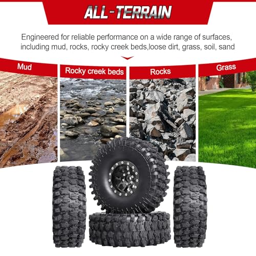 HobbyPark 1.9 Beadlock Wheels and Tires Height 4.72inch 120mm Soft Rubber Good Grip, Mounting Tool for TRX4 Axial SCX10 II III Redcat Gen8 Gen7 1/10 RC Crawler w/Foam,Set of 4 (Black Rings) - color: Black Rings