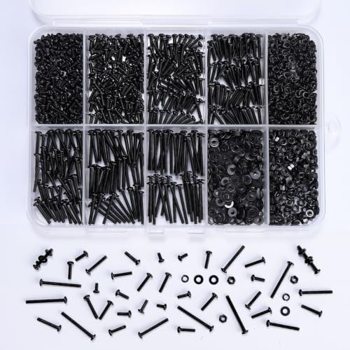 1300PCS M2 Bolt Assortment Kit, Hex Socket Button Head Screws Nuts Bolts Washer Assortment Kit 10.9 Grade Alloy Steel Black Oxide M2 x 4/6/8/10/12/16/20mm - size: M2 1300PCS Button Black