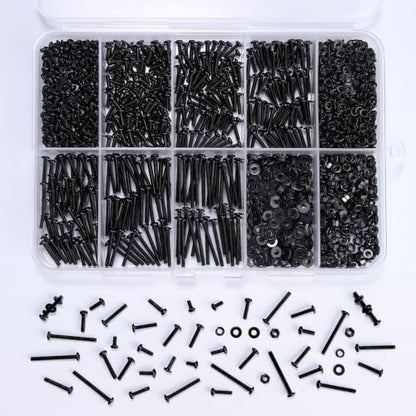 1300PCS M2 Bolt Assortment Kit, Hex Socket Button Head Screws Nuts Bolts Washer Assortment Kit 10.9 Grade Alloy Steel Black Oxide M2 x 4/6/8/10/12/16/20mm - size: M2 1300PCS Button Black