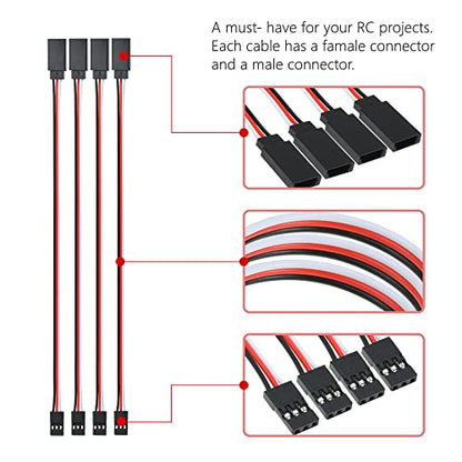 3-Pin RC Extension Cable Extension Cord Male to Famale Lead Extending Wire Set for Servo RC Planes Aircrafts and Cars System 5 Sizes 20PCS